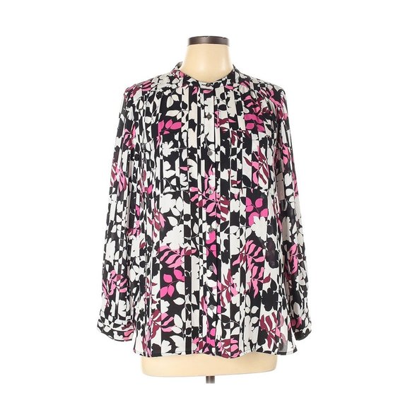 VINCE CAMUTO Shadow Floral High Low Button Down Blouse sz L Petite Women's Top - Picture 1 of 8